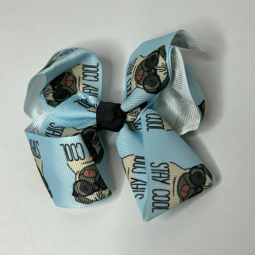 PUG Dogs Grosgrain All Over Print Bundle of 3 Adorable Hair Bows‎ Super Cute NWT